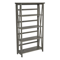 OSP Home Furnishings HSB275-WGR Hillsboro 5/Shelf Bookcase in Grey Wash with Folding Assembly